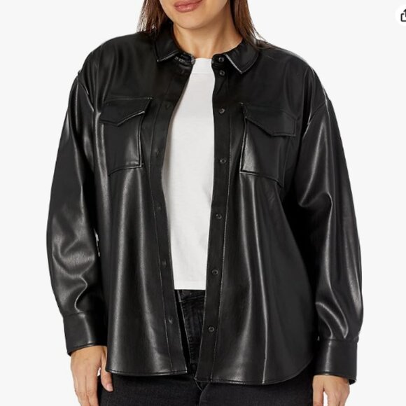 Women's Black Faux Leather Shacket Size Medium NWT, Soft Grunge, Minimalist - Picture 7 of 8